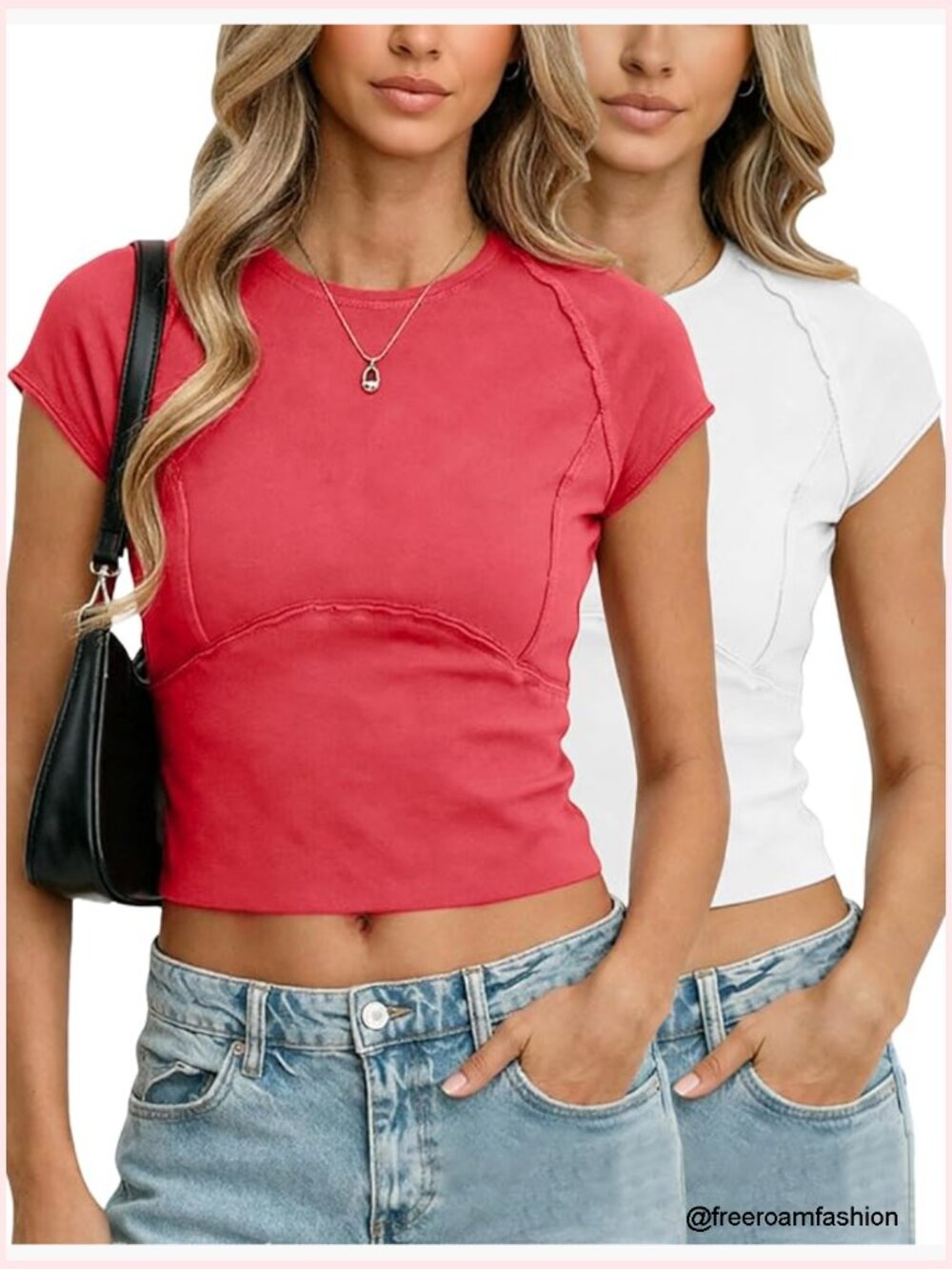 2 Pack Crop Tops Short Sleeve Fitted Y2K Basic Baby Tee Workout T Shirts